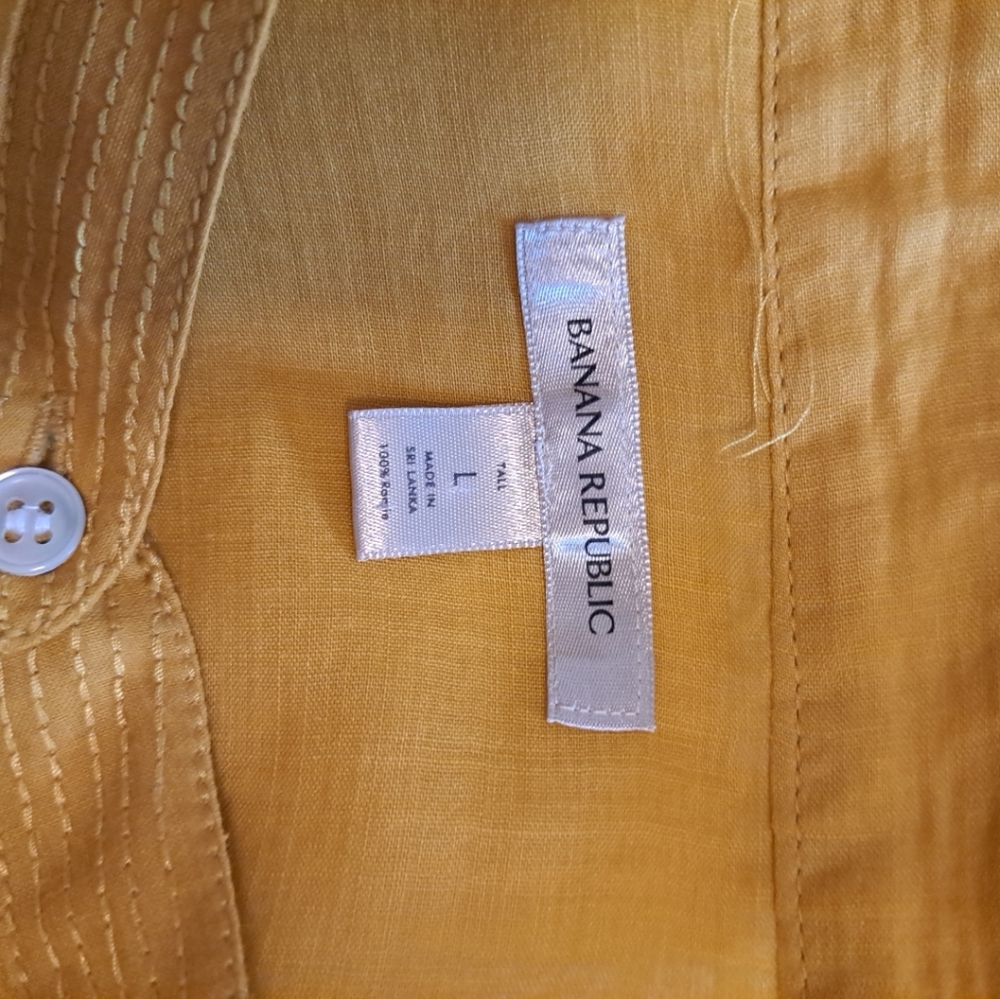 Banana Republic Oversized Ramie Shirt Mustard Size L Tall Excellent Condition - Picture 6 of 7